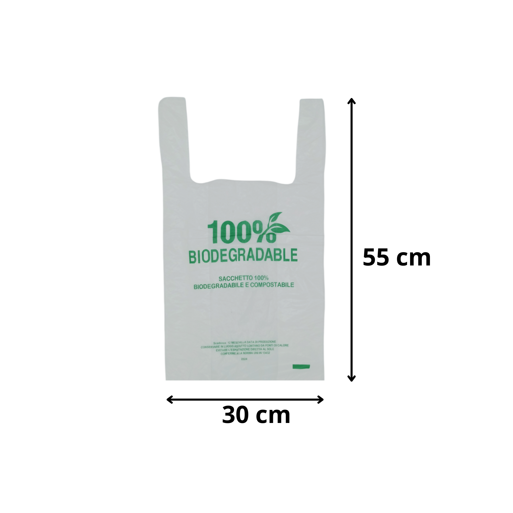 Sac bretelles blanc biodégradable 30+16x55 cm
